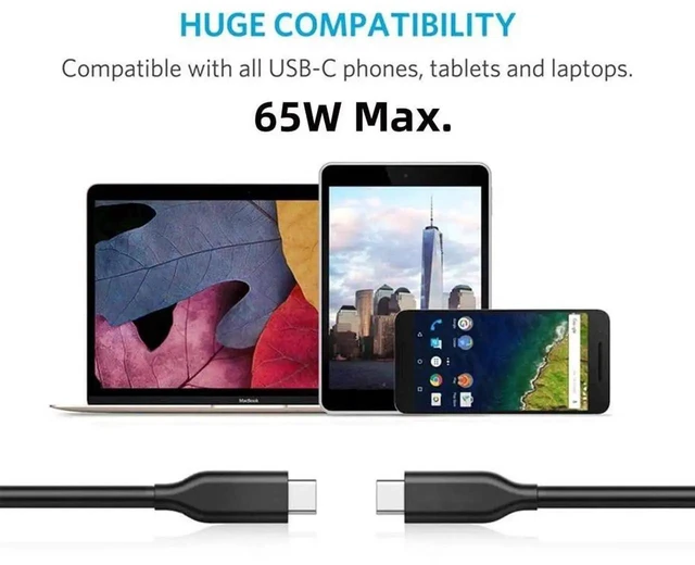 Alt view image 5 of 7 - AJMRTC 1M Black USBC to USBC Male to Male Cable, USB2.0 480Mbps Data Sync PD 65W Fast Charging Cord for USBC Laptops Smartphones Tablets and Other TypeC Powered Devices