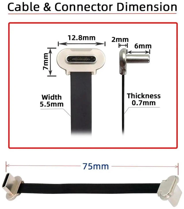 Alt view image 3 of 7 - AJMRTC Angled USBC to USBC Ultra Slim Flat Cable, USB2.0 480Mbps Data 65W PD Fast Charging Cord, LowProfile Flat Ribbon Wire for Laptops Tablets Smartphones Compact Space Installation