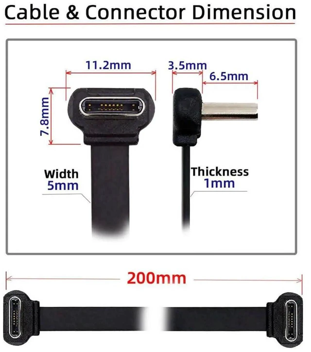 Alt view image 6 of 7 - AJMRTC 20CM Ultra Slim Flat USBC to USBC Cable, Angled Connector 65W PD Fast Charging USB2.0 480Mbps Data Sync Short Ribbon Cord for Laptops, Tablets, Smartphones Compact Space Setup