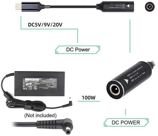 Alt view image 2 of 7 - AJMRTC DC Jack 4.0X1.3mm to USBC 100W PD Power Cable, DC Barrel Input to TypeC Charging Cord, Support 5V 9V 20V PD Voltage for USBC Laptops, Smartphones and Tablets DC Power Supply Conversion