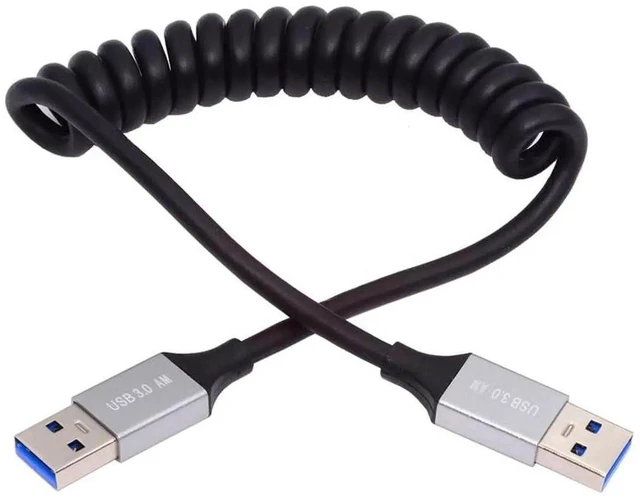Main image of AJMRTC USB 3.0 TypeA Male to TypeA Male Stretch Coiled Cable, 100cm Retractable Spring Extension Cord, 5Gbps HighSpeed Data Transfer for External Disks, SSD, Industrial Cameras, USBA Device Connec