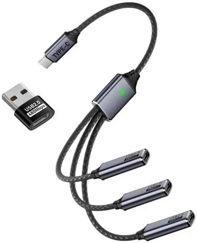 Main image of AJMRTC USBC to 3Port USB 2.0 Hub Cable, BusPowered 1to3 MultiPort Splitter Adapter, Compact Portable Data Hub for Laptops, Desktops, Smartphones, Mouse, Keyboard, Printer, Flash Drives