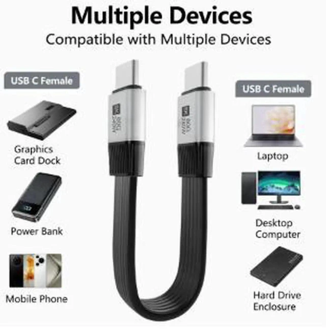 Alt view image 3 of 3 - AJMRTC 1M RightAngle USB4 TypeC Cable, 80Gbps Data, 240W PD 3.1 Fast Charging, 8K@60Hz Video Output, Compatible with Thunderbolt 4/3, for VR Headsets, eGPU, Gaming Laptops, Docking Stations, NVMe SS