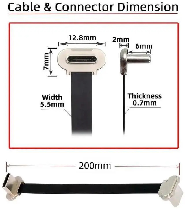 Alt view image 2 of 7 - AJMRTC 200MM 7.87 Inch Short Flat USBC Cable, USB2.0 Dual 90 Degree Angled TypeC PD 65W Fast Charging Data Extension Cord, LowProfile Flat Ribbon Cable for Power Banks, Portable Chargers, Smartphon