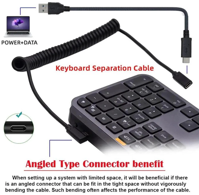 Alt view image 4 of 7 - AJMRTC Stretch Coiled USBC Male to Female Extension Cable, Spring Retractable TypeC Power & Data Cord, LowLatency for Gaming Mechanical Keyboards, Mice, Peripheral Devices, Desktop PC and Laptop Se