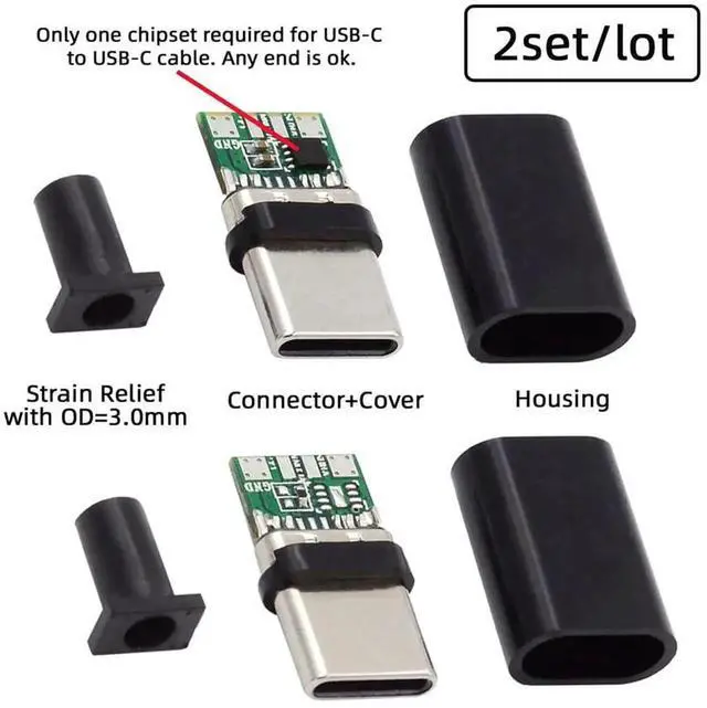 Alt view image 4 of 7 - AJMRTC DIY OEM 2Sets/Lot 24Pin USBC Male to Male Connector Plug Kit, 100W PD USB2.0 Data SolderType Assemble Plug with Housing Cover for Cable DIY Repair Project