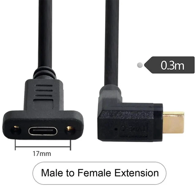 Alt view image 5 of 7 - AJMRTC 90 Degree Up & Down Angled USBC Extension Cable 30cm, USB 3.1 TypeC Male to Female Right Angle Data Sync Extension Cord for USBC Laptops, Phones, SSD