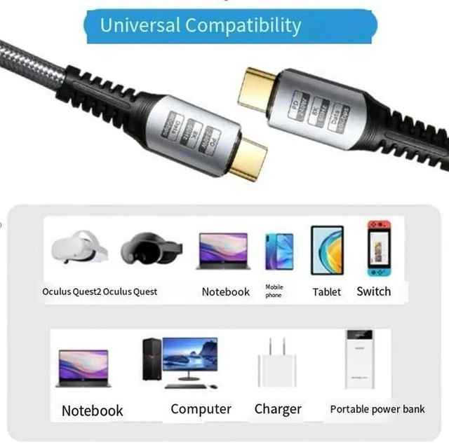 Alt view image 3 of 4 - AJMRTC 1.5M USB4 TypeC to TypeC Braided Cable, 40Gbps Data Transfer, 240W PD Fast Charging, 8K@60Hz Video Output, Compatible with Thunderbolt 3/4 for Laptops, SSD, Docking Stations