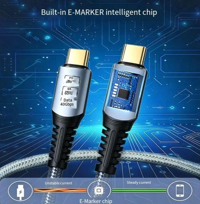 Alt view image 2 of 4 - AJMRTC 1.5M USB4 TypeC to TypeC Braided Cable, 40Gbps Data Transfer, 240W PD Fast Charging, 8K@60Hz Video Output, Compatible with Thunderbolt 3/4 for Laptops, SSD, Docking Stations