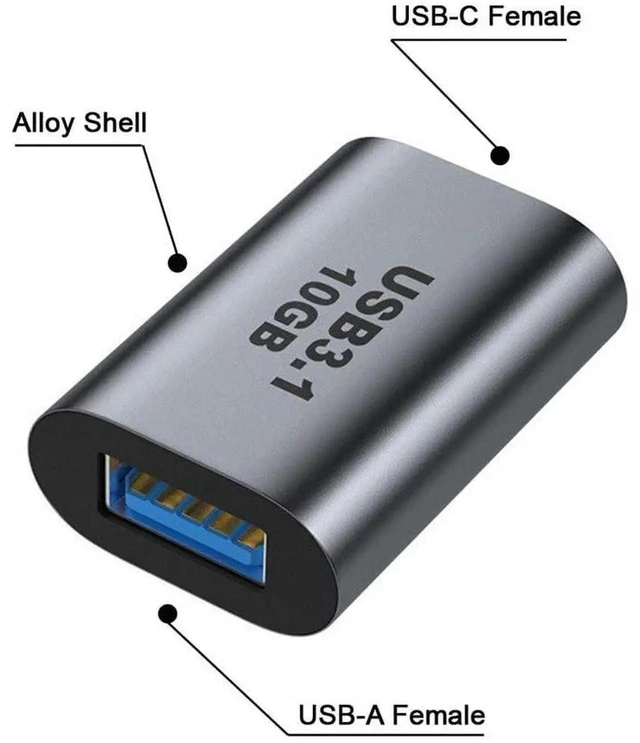 Alt view image 7 of 7 - AJMRTC 10Gbps USBC USB 3.1 TypeC Female to USB 3.0 A Female Adapter, FemaletoFemale Data & Power Coupler Connector for Laptop, Tablet, Smartphone, USB Peripheral Devices