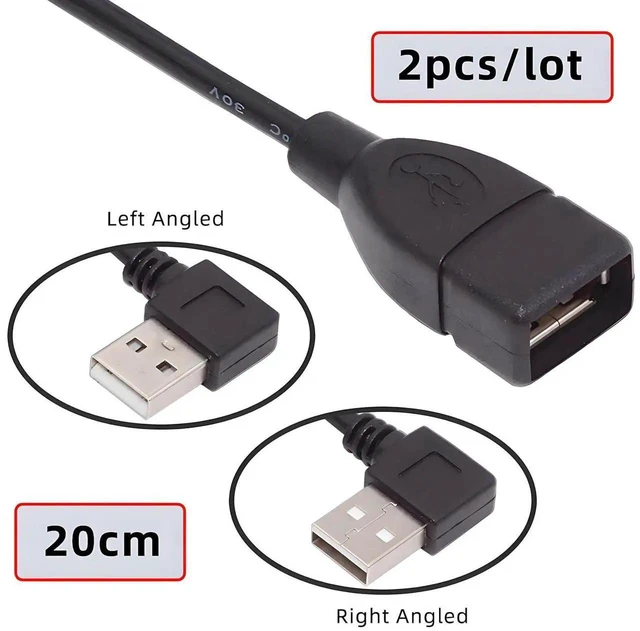 Alt view image 4 of 7 - AJMRTC 2Pcs 90 Degree Left & Right Angled USB 2.0 TypeA Male to Female Extension Cable, 20cm Short RightAngle USB A Extender Cord for PC, Laptop, USB Flash Drives, USB Peripherals