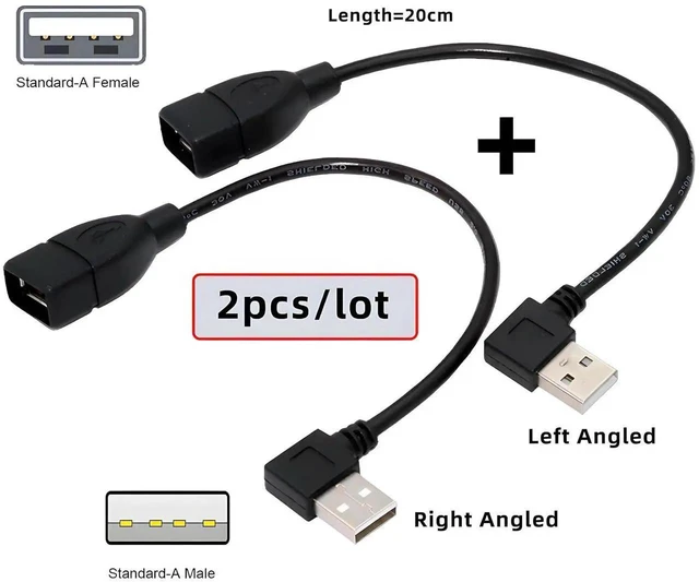 Alt view image 5 of 7 - AJMRTC 2Pcs 90 Degree Left & Right Angled USB 2.0 TypeA Male to Female Extension Cable, 20cm Short RightAngle USB A Extender Cord for PC, Laptop, USB Flash Drives, USB Peripherals