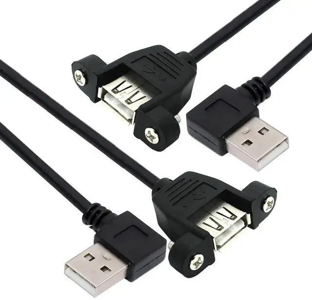 Main image of AJMRTC 2Pcs PanelMount 90 Degree Left & Right Angled USB 2.0 TypeA Male to Female Extension Cable, 20cm Short Panel Type USBA Extender Cord for PC, Cabinet, Dashboard, USB Peripherals