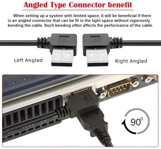 Alt view image 4 of 7 - AJMRTC 2Pcs PanelMount 90 Degree Left & Right Angled USB 2.0 TypeA Male to Female Extension Cable, 20cm Short Panel Type USBA Extender Cord for PC, Cabinet, Dashboard, USB Peripherals