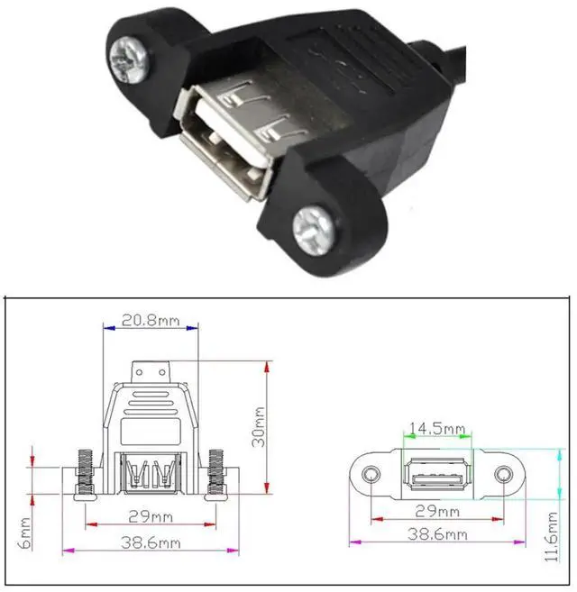 Alt view image 6 of 7 - AJMRTC 2Pcs PanelMount 90 Degree Left & Right Angled USB 2.0 TypeA Male to Female Extension Cable, 20cm Short Panel Type USBA Extender Cord for PC, Cabinet, Dashboard, USB Peripherals