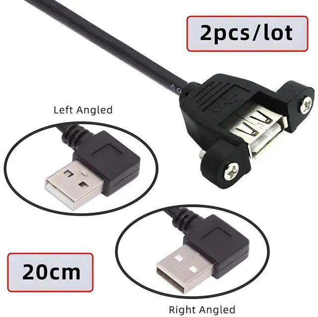 Alt view image 5 of 7 - AJMRTC 2Pcs PanelMount 90 Degree Left & Right Angled USB 2.0 TypeA Male to Female Extension Cable, 20cm Short Panel Type USBA Extender Cord for PC, Cabinet, Dashboard, USB Peripherals
