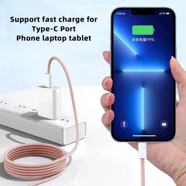 Alt view image 2 of 7 - AJMRTC USBC Male to Male PD Fast Charging Cable, 20cm Short Pink Sleeve TypeC Cord, 27W 65W Power Delivery & 480Mbps Data Sync Cable for Smartphones, Tablets, Laptops, USBC Enabled Devices