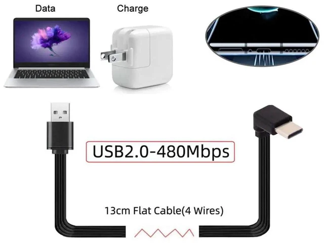 Alt view image 5 of 7 - AJMRTC 13cm USB 2.0 TypeA Male to UpDown 90 Degree Angled USBC FPC Flat Slim Data Cable, 480Mbps, for FPV Gimbal, External Disk, Smart Phone