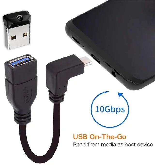 Alt view image 2 of 7 - AJMRTC UpDown 90 Degree Angled USBC 3.1 Male to USB 3.0A Female OTG Adapter Cable, 10Gbps HighSpeed Data Power Cord for Phone, Tablet, USB Peripherals