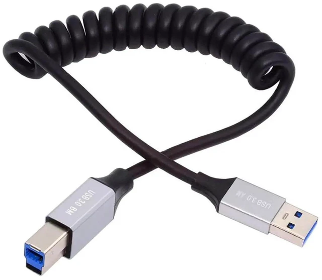 Main image of AJMRTC 100cm Stretch Coiled USB 3.0 TypeA Male to USB 3.0 TypeB Male Data Cable, 5Gbps HighSpeed Retractable Extension Cord for External Disk, Printer, Camera