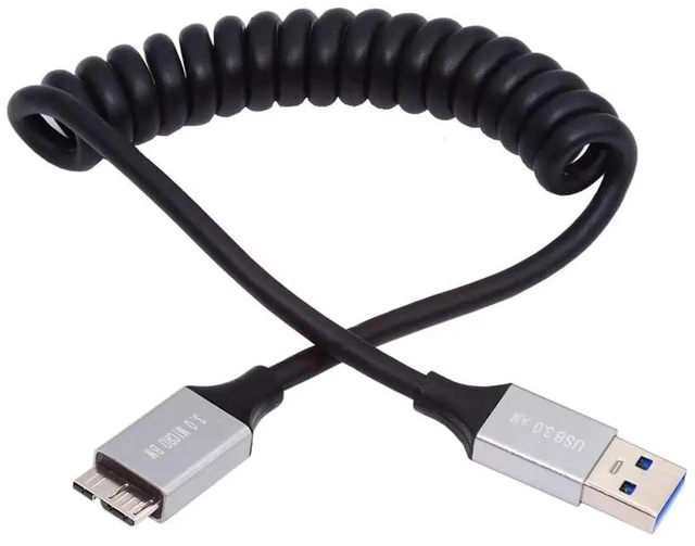 Main image of AJMRTC 100cm Stretch Coiled USB 3.0 TypeA Male to MicroUSB3.0 Male Data Cable, 5Gbps Retractable Extension Cord for External Disk, Phone, Digital Camera Storage Devices