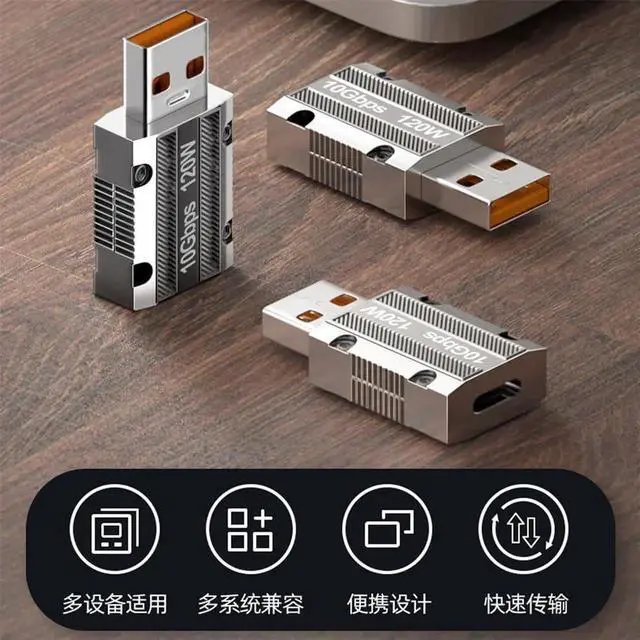 Alt view image 7 of 7 - AJMRTC USB 3.0 TypeA Male to USBC Female Adapter, 120W Power PassThrough 10Gbps USB3.1 Gen2 Data Converter, Alloy Shell Connector for Laptop, Tablet, Mobile Phone
