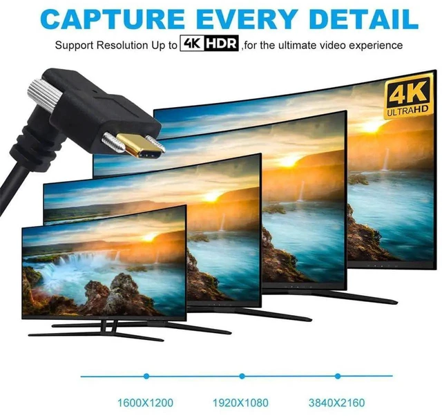 Alt view image 7 of 7 - AJMRTC 1M PanelMount USBC Cable, USB3.1 Gen2 10Gbps 4K DP AltMode Cord, Dual Locking Thumbscrew Horizontal UpDown Angled USBC MaletoMale for Industrial Cabinet, MachineVision and Docking Hardw