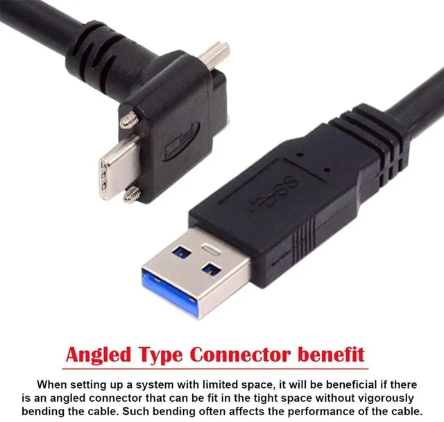 Alt view image 3 of 7 - AJMRTC 90 Degree UpDown Angled Screw Locking USBC Cable, USB 3.0 5Gbps High Speed Data Transfer TypeC Cord for VR Headset, Industrial Camera, Laptop, Monitor, Equipment Panel Mount, 200cm