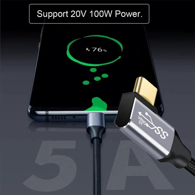 Alt view image 5 of 7 - AJMRTC 90 Degree Right Angled USBC to USBC Male to Male Cable, USB3.1 Gen2 10Gbps Data Transfer 100W Fast Charging Cord for Laptop, Smartphone, Tablet, Hard Drive, Tight Space Connection, 150cm