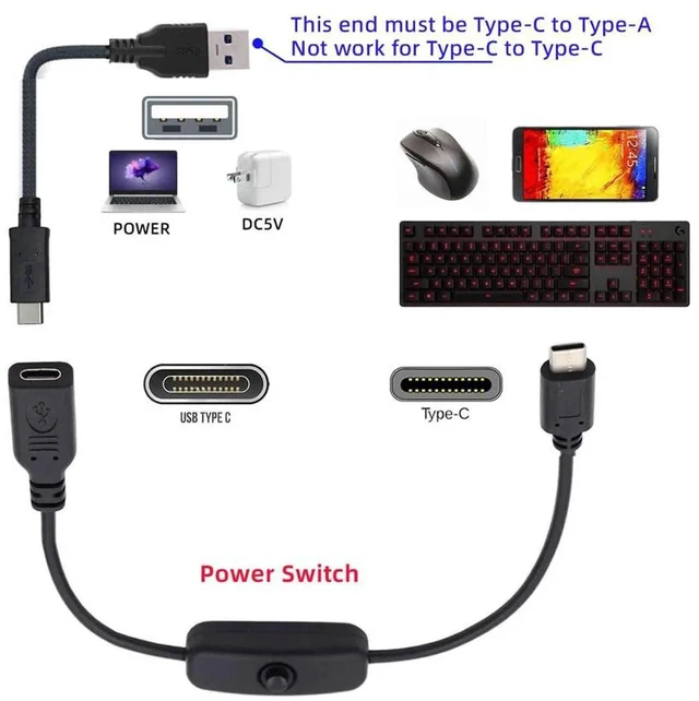 Alt view image 3 of 7 - AJMRTC USBC Male to Female Extension Cable with OnOff Power Switch Button, USB TypeC Power Control Cord for Raspberry Pi 4B, Laptop, Mechanical Keyboard, USBC Peripherals, DIY Project Power Manage