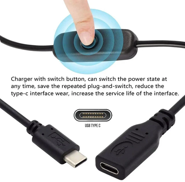 Alt view image 5 of 7 - AJMRTC USBC Male to Female Extension Cable with OnOff Power Switch Button, USB TypeC Power Control Cord for Raspberry Pi 4B, Laptop, Mechanical Keyboard, USBC Peripherals, DIY Project Power Manage