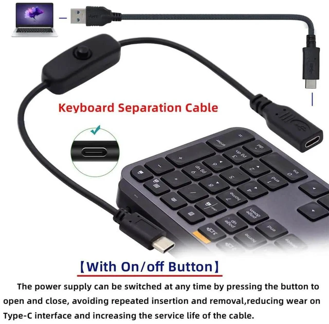 Alt view image 2 of 7 - AJMRTC USBC Male to Female Extension Cable with OnOff Power Switch Button, USB TypeC Power Control Cord for Raspberry Pi 4B, Laptop, Mechanical Keyboard, USBC Peripherals, DIY Project Power Manage