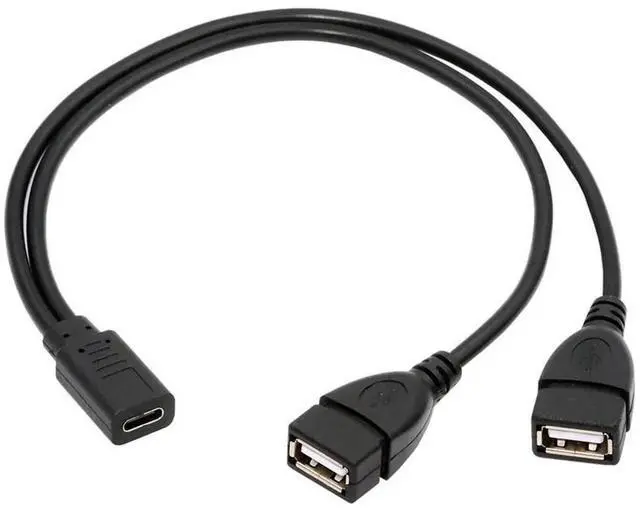 Main image of AJMRTC TypeC Female DC 5V Input to Dual USB 2.0 TypeA Female Splitter Extension Charge Cable, Passive PowerOnly YCord for DIY Projects, SingleBoard Computer, Small USBA Devices Power Supply