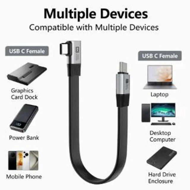 Alt view image 3 of 3 - AJMRTC 20CM RightAngle FullFunction USBC Cable, USB3.2 Gen2x2 80Gbps Data Transfer, 240W PD3.1 Fast Charging, 8K@60Hz Video Output, Thunderbolt 4 Compatible Short Cord for Docking Station, SSD, Lap