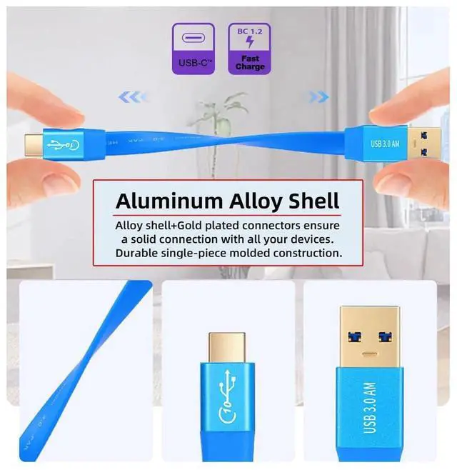 Alt view image 5 of 7 - AJMRTC Ultra Flat Slim USB 3.2 Gen2 USBA Male to USBC Male Cable, 10Gbps HighSpeed Data Sync Blue 50cm Flat Cord for Laptop, External SSD, Hard Disk, Camera, USBC Peripheral Devices