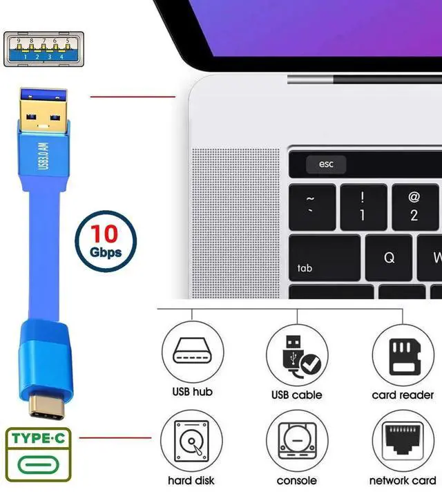 Alt view image 6 of 7 - AJMRTC Ultra Flat Slim USB 3.2 Gen2 USBA Male to USBC Male Cable, 10Gbps HighSpeed Data Sync Blue 30cm Flat Cord for Laptop, External SSD, Hard Disk, Camera, USBC Peripheral Devices