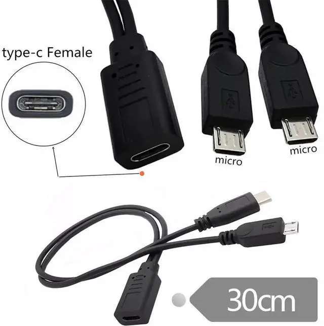 Alt view image 4 of 7 - AJMRTC DC 5V USBC Female to Dual Micro USB Male Splitter Cable, 32AWG Copper Wire Extension Charging Cord, TypeC Female Input to 5Pin Dual Micro USB Male Output for Dual Micro USB Powered Devices