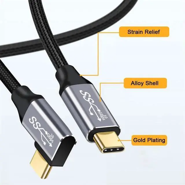 Alt view image 2 of 7 - AJMRTC 90 Degree Right Angled USBC Male to Male Cable 200cm, USB3.1 Gen2 10Gbps 100W Fast Charging Data Sync Cord for Laptops, Smartphones, Tablets and USBC Devices