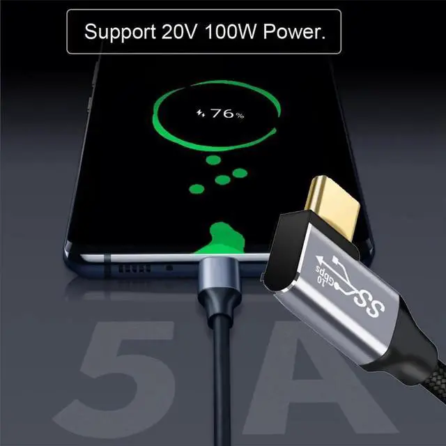 Alt view image 5 of 7 - AJMRTC 90 Degree Right Angled USBC Male to Male Cable 200cm, USB3.1 Gen2 10Gbps 100W Fast Charging Data Sync Cord for Laptops, Smartphones, Tablets and USBC Devices