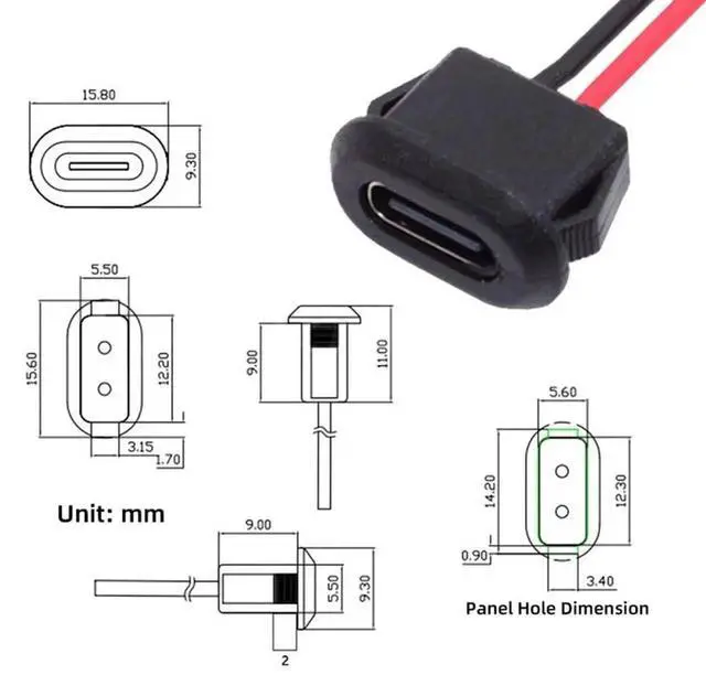 Alt view image 7 of 7 - AJMRTC 2Pack LatchMount TypeC Female Socket to 2Pin Open Bare Wire Cable, DC 5V PowerOnly Pigtail Connector for DIY, OEM Project, Household Appliance Modification