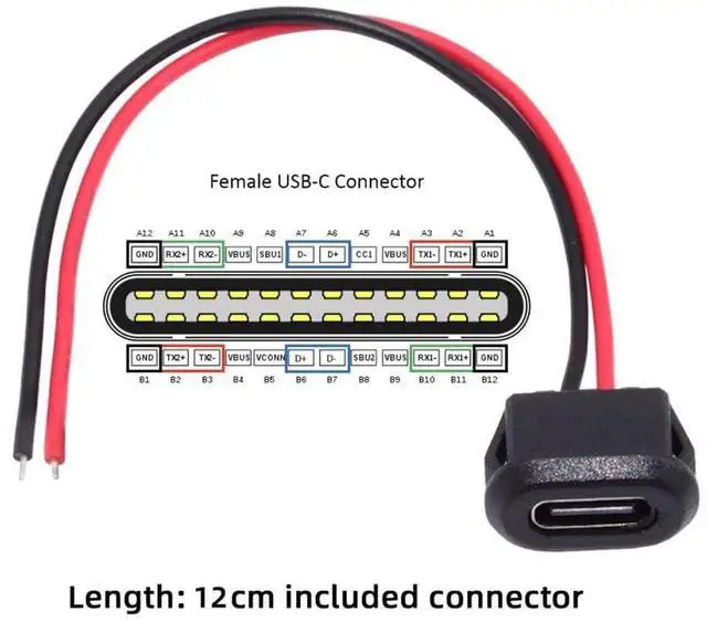 Alt view image 3 of 7 - AJMRTC 2Pack LatchMount TypeC Female Socket to 2Pin Open Bare Wire Cable, DC 5V PowerOnly Pigtail Connector for DIY, OEM Project, Household Appliance Modification