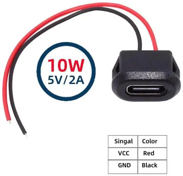 Alt view image 2 of 7 - AJMRTC 2Pack LatchMount TypeC Female Socket to 2Pin Open Bare Wire Cable, DC 5V PowerOnly Pigtail Connector for DIY, OEM Project, Household Appliance Modification