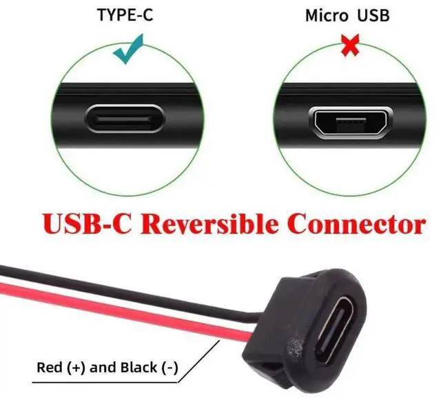 Alt view image 6 of 7 - AJMRTC 2Pack LatchMount TypeC Female Socket to 2Pin Open Bare Wire Cable, DC 5V PowerOnly Pigtail Connector for DIY, OEM Project, Household Appliance Modification