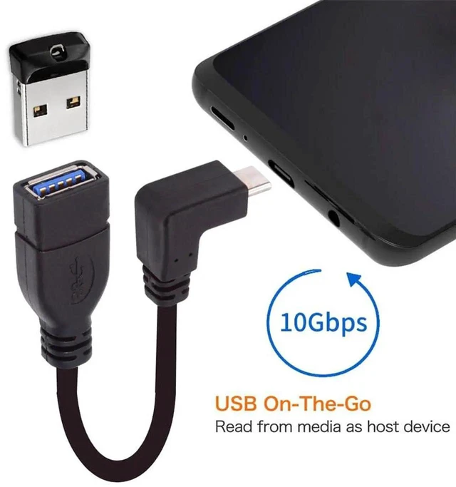 Alt view image 2 of 7 - AJMRTC UpDown 90 Degree Angled USBC Male to USB3.0A Female OTG Cable 20cm, USB3.1 Gen2 10Gbps HighSpeed Data & Power Cord for Flash Drives, External SSD, Keyboard, Mouse and USBC Smart Devices