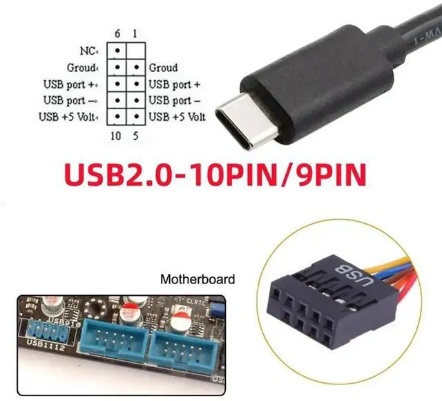 Alt view image 5 of 7 - AJMRTC USB 2.0 9Pin 10Pin Motherboard Header to USBC Male Cable 50cm, Internal FrontPanel Adapter Cord for Mini Monitor, Sensor Panel, Industrial Camera and Small USBC Peripherals