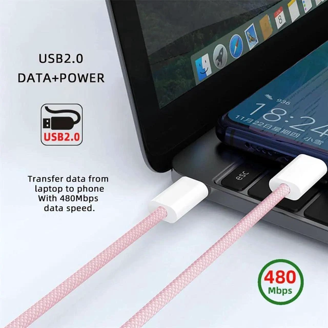 Alt view image 6 of 7 - AJMRTC USBC Male to Male PD Charging Cable 1M, Pink Woven Sleeve, Max 27W65W Power Delivery, USB2.0 480Mbps Data Sync Cord for Smartphones, Tablets and USBC Laptops