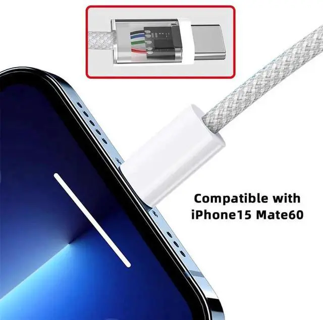Alt view image 6 of 7 - AJMRTC USBC Male to Male PD Charging Cable 100CM, White Woven Sleeve, Max 27W65W Power Delivery, USB2.0 480Mbps Data Sync Cord for Smartphones, Tablets and USBC Laptops