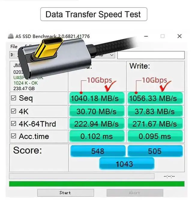 Alt view image 7 of 7 - AJMRTC LowProfile 90 Degree Angled USBC Male to Male Cable 100CM, USB3.1 Gen2 10Gbps 100W PD Fast Charging Data Sync Cord for Laptops, Smartphones, Tablets and USBC Peripherals