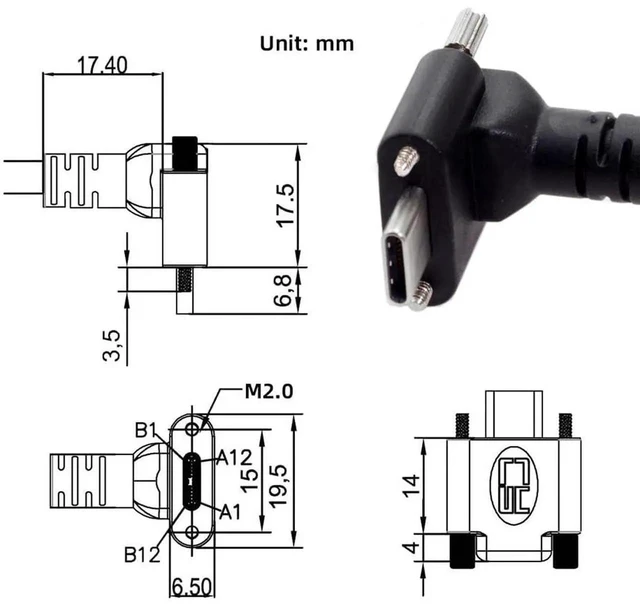 Alt view image 3 of 7 - AJMRTC 90Degree UpDown Angled Screw Locking USBC to USB 3.0 Cable, 5Gbps HighSpeed Data Transfer, 30CM Short Cord for VR Headsets, Industrial Cameras, Laptops, Panel Mount Secure Connection