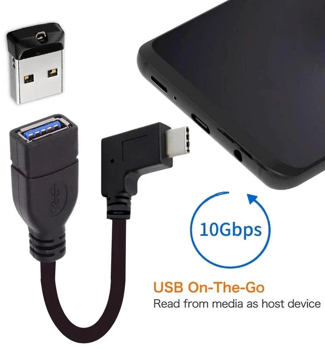Alt view image 6 of 7 - AJMRTC 90 Degree RightAngled USBC Male to USBA Female OTG Cable, USB 3.1 HighSpeed Data Transfer OTG Adapter Cord 20CM for Smartphones, Tablets and USBC Enabled Devices